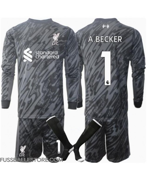 Günstige Liverpool Alisson Becker #1 Torwart Heimtrikotsatz Kinder 2024-25 Langarm (+ Kurze Hosen)